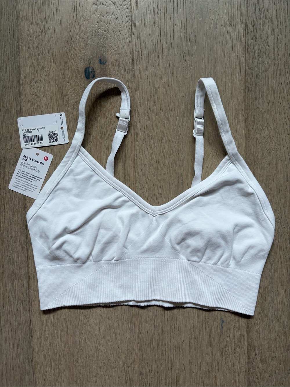 EUC ebb to street bra c/d cup white size 4 lululemon